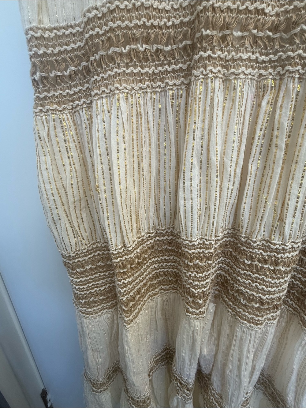 Sleeveless Cream Boho Maxi Dress with Brown Trim - Picture 4 of 5